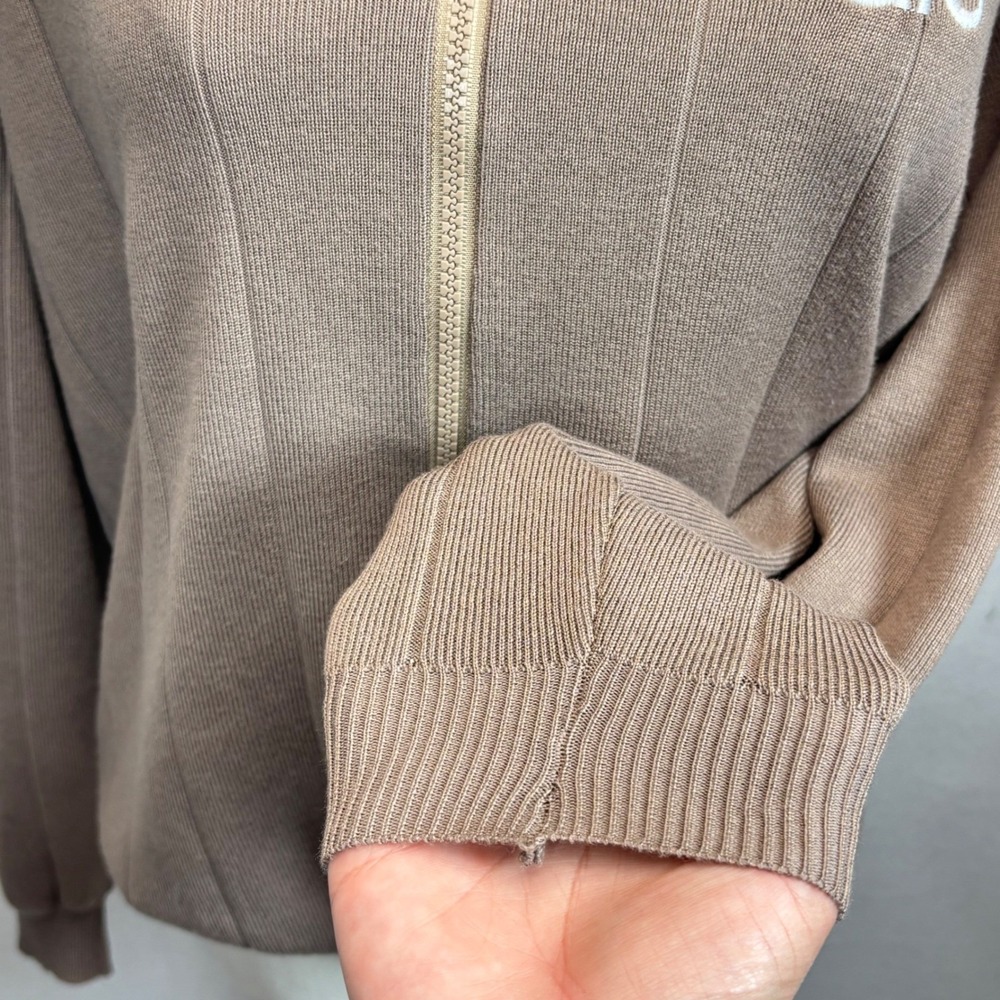 Alo Yoga Ribbed Zip Up Hoodie Women L Taupe Brown Full Zip Athleisure Yoga Core - Picture 4 of 8